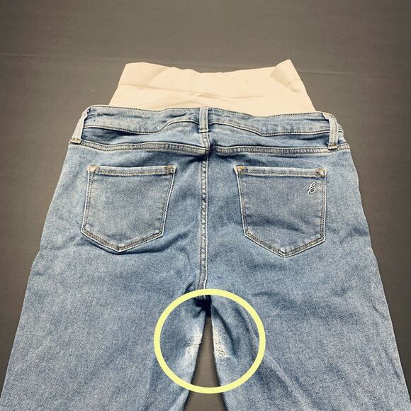 BLANQI® Maternity Jeans Size 12 Capri Knit Band Straight Leg Med Wash Denim READ - Picture 7 of 12